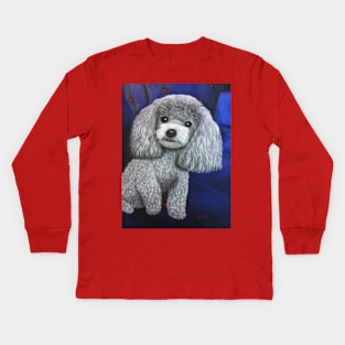 Miniature Toy Poodle Painting on Blue Kids Long Sleeve T-Shirt